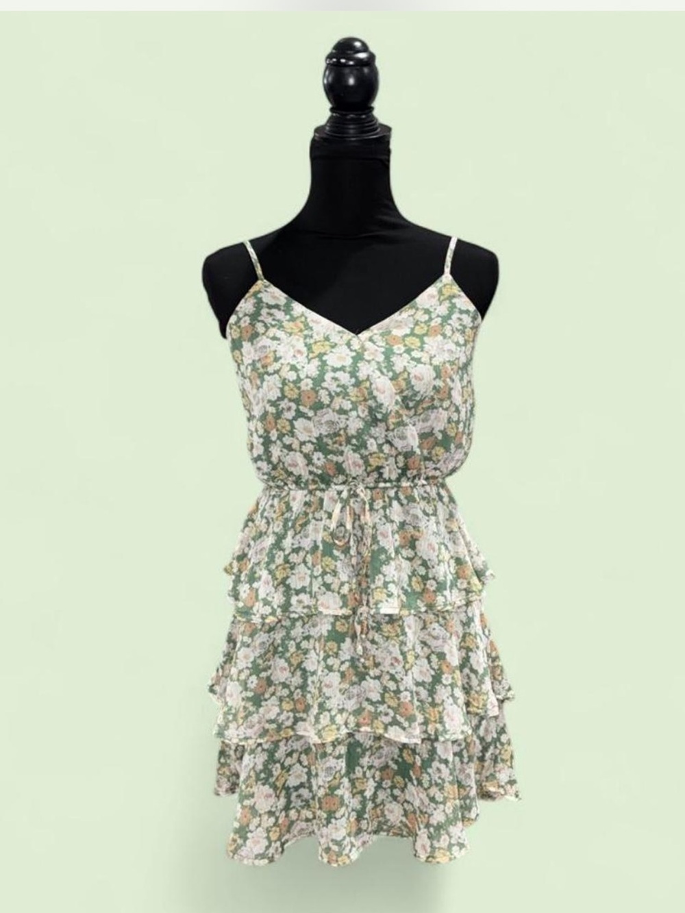 Trixxi Green Floral Tiered Romper